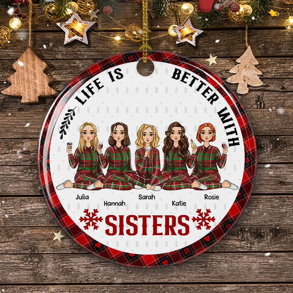 Better With Besties - Personalized Circle Ceramic Christmas Ornament