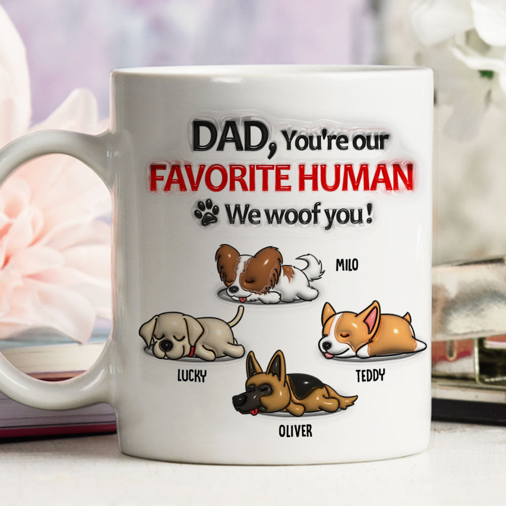 Custom Christmas Birthday Gifts For Dog Lovers • Woof You Dad - Personalized 3D Inflated Effect Mug