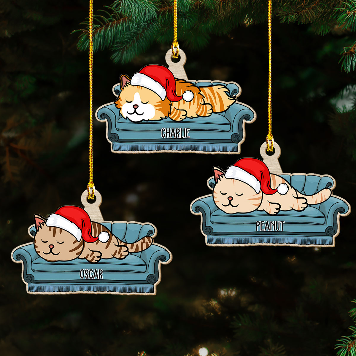 Sofa cat - Personalized 1-layered Wood Ornament