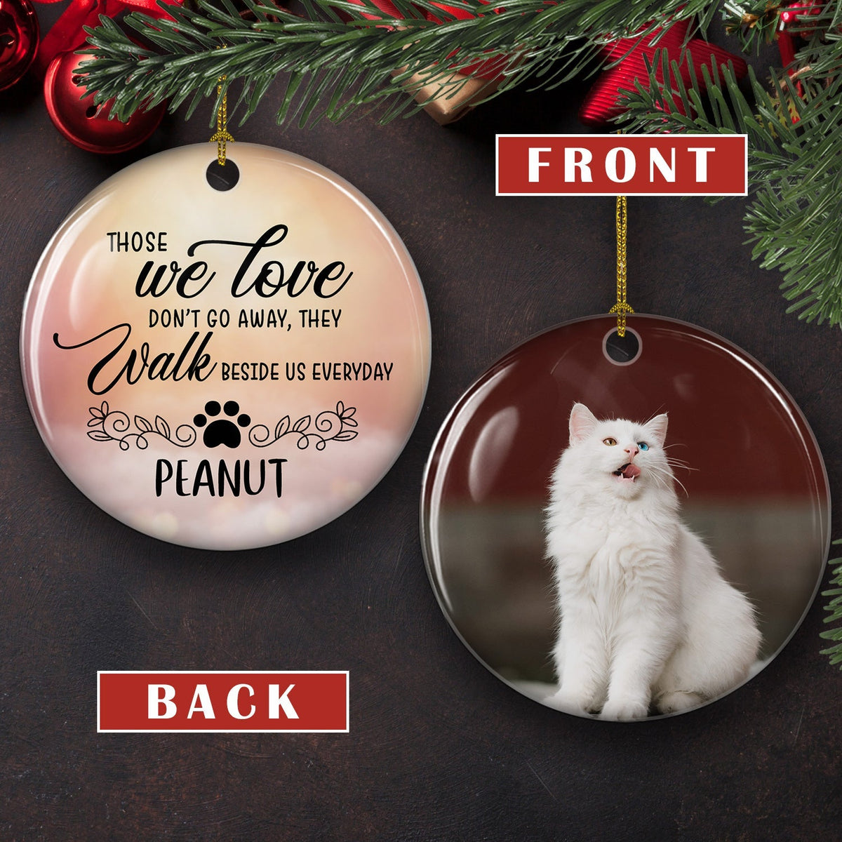 Custom Christmas Memorial Sympathy Gifts For Dogs, Cats • Once By My Side - Personalized Circle Ceramic Ornament