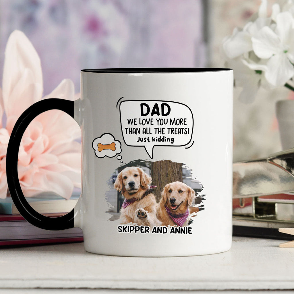 Custom Photo Christmas Birthday Gifts For Dog Lovers • I Love Dad More Than Treats - Personalized Accent Mug