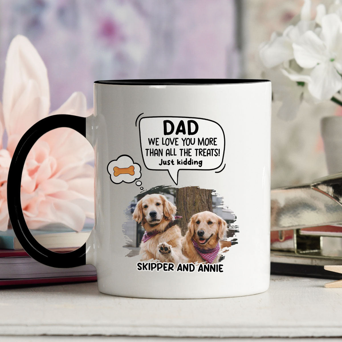 Custom Photo Christmas Birthday Gifts For Dog Lovers • I Love Dad More Than Treats - Personalized Accent Mug