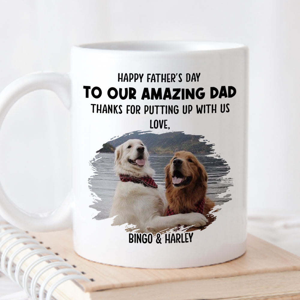 Custom Photo Christmas Birthday Gifts For Dog Lovers • Dog Thanks For Dad - Personalized Coffee Mug