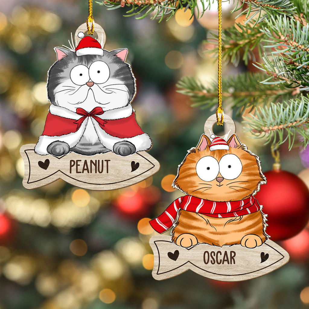 Cat And Snack - Personalized 1-layered Wood Ornament