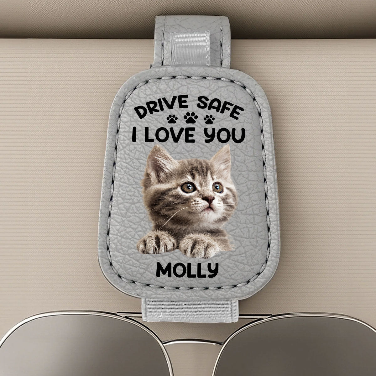 Drive Safe I Woof You Dog Dad - Personalized Sunglasses Holder For Car Visor