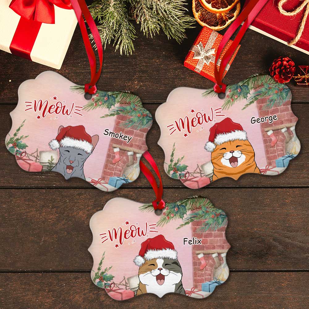Custom Christmas Decor Home Birthday Gifts For Cat Lovers • Meow Christmas Cat - Personalized Aluminum Ornament