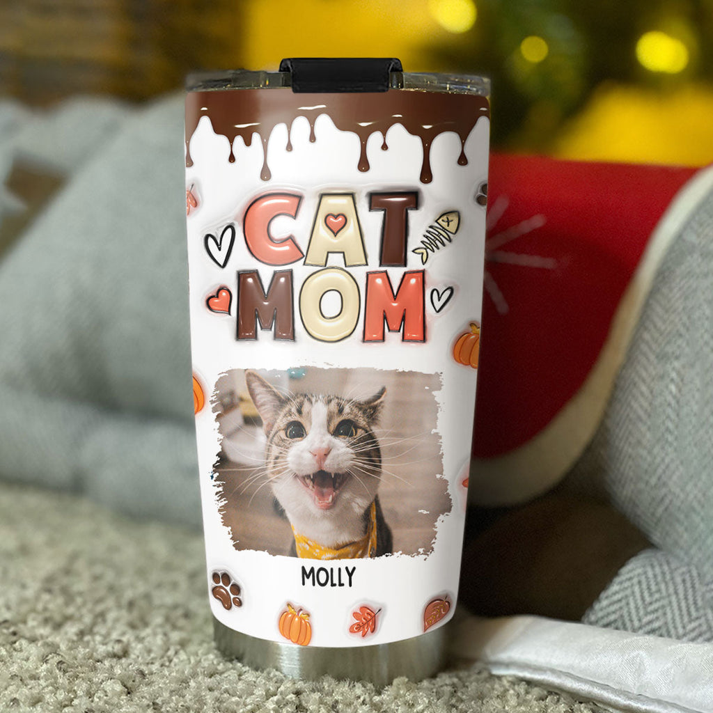 Custom Mother's day Birthday Gifts For Cat Mom, Cat Lovers • Mom Of Cats Fall Season Photo - Personalized 3D Inflated Effect Tumbler