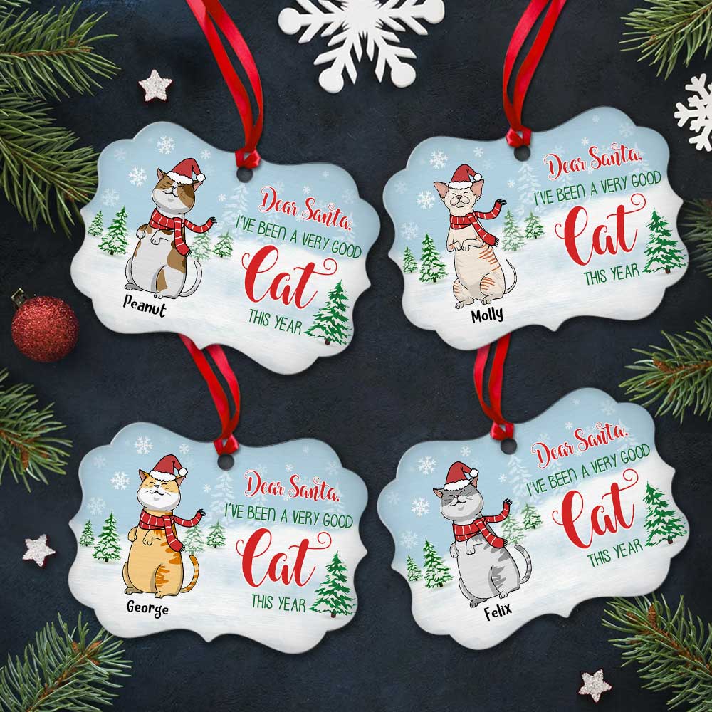 Custom Christmas Decor Home Birthday Gifts For Cat Lovers • Dear Santa Good Cat - Personalized Aluminum Ornament