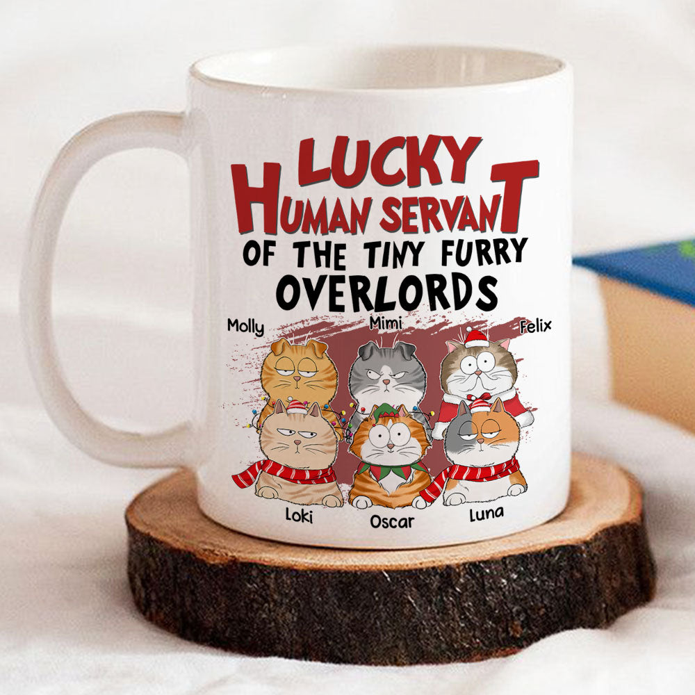 Custom Photo Mother's day Birthday Gifts For Cat Mom, Cat Lovers • Lucky Human Servant - Personalized Coffee Mug
