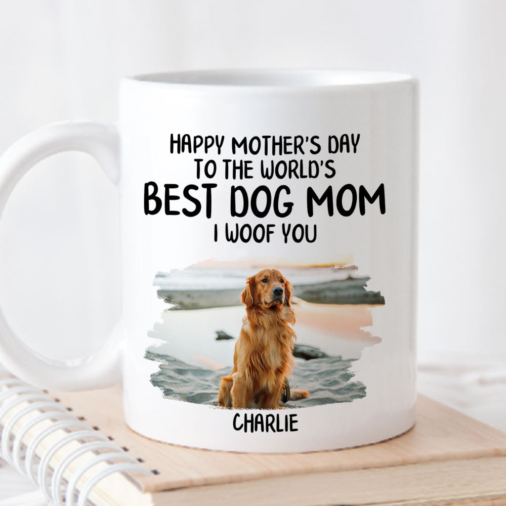 Custom Photo Mother's day Birthday Gifts For Dog Mom, Dog Lovers • Heart Sign Mom - Personalized Coffee Mug