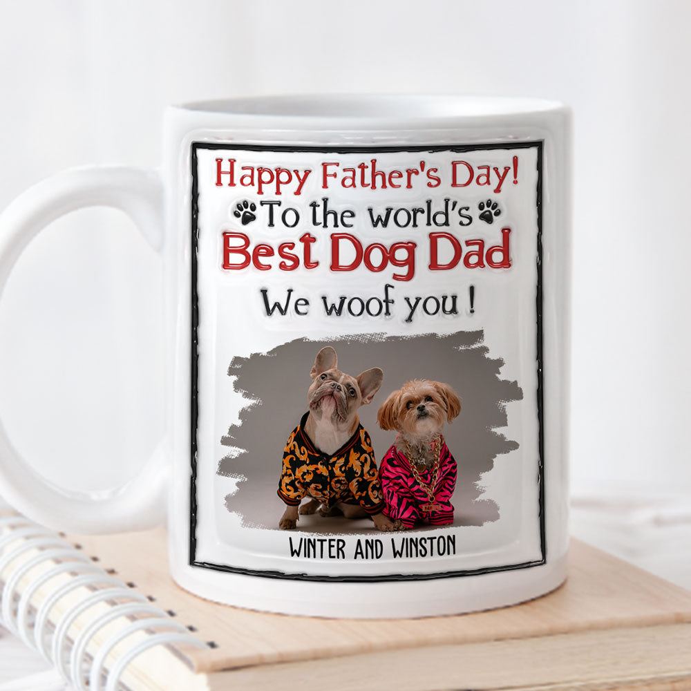 Custom Photo Christmas Birthday Gifts For Dog Lovers • Best Dog Dad In The World - Personalized 3D Inflated Effect Mug