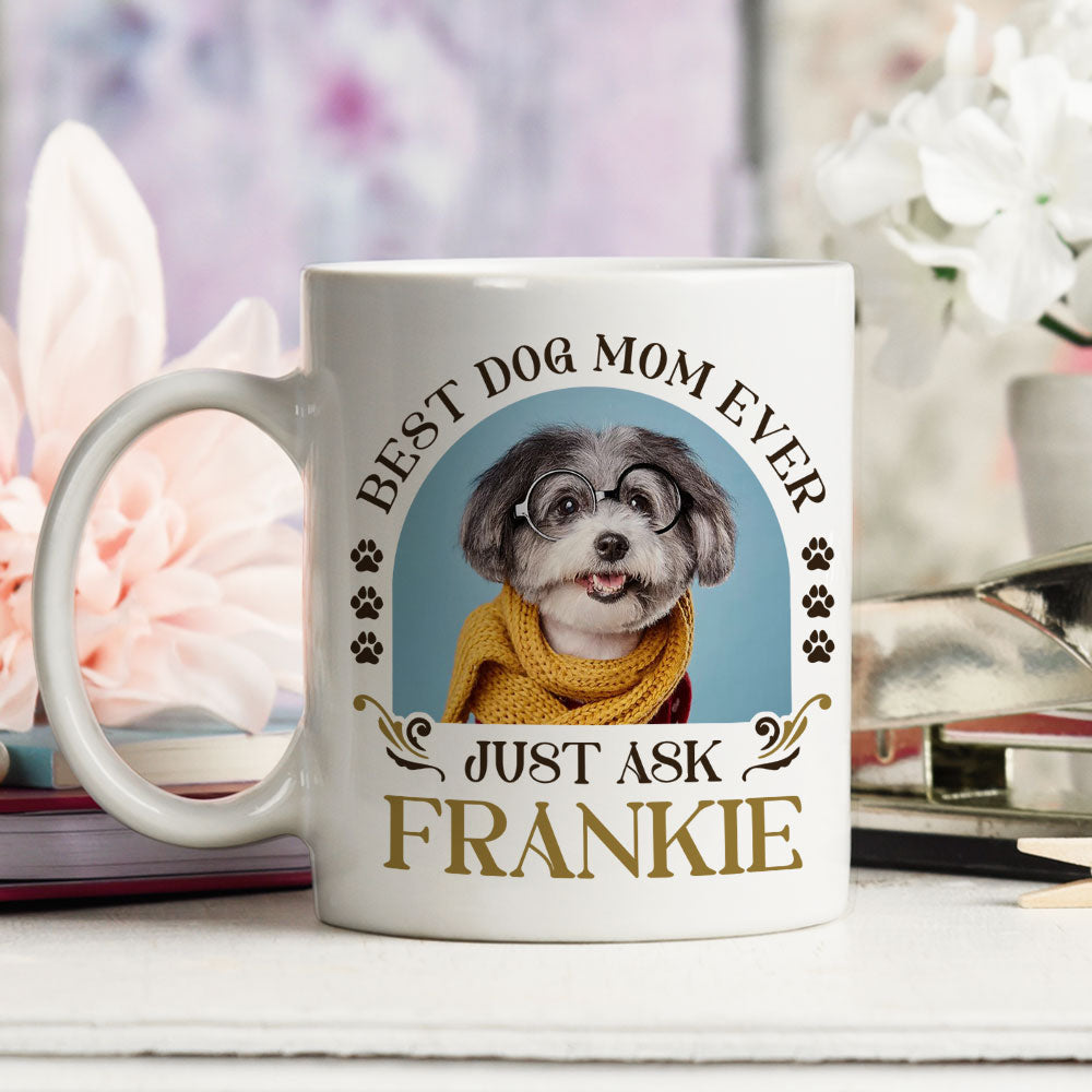 Custom Photo Christmas Birthday Gifts For Dog Lovers • Best Dog Ever Just Ask Vintage - Personalized Coffee Mug