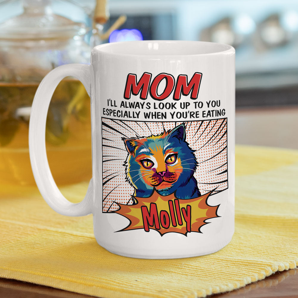 Custom Mother's day Birthday Gifts For Cat Mom, Cat Lovers • Pop Art Eating Pet - Personalized Coffee Mug