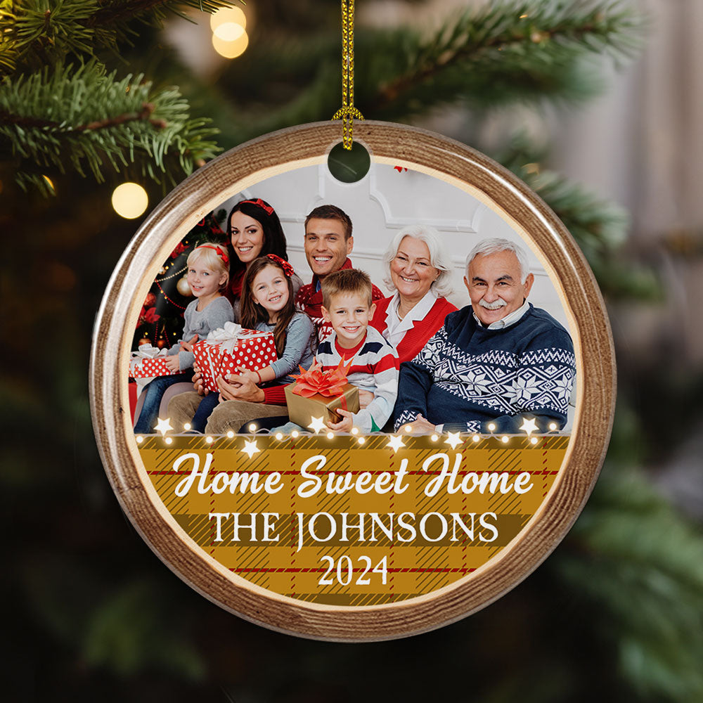 Home Sweet Home - Personalized Circle Ceramic Christmas Ornament