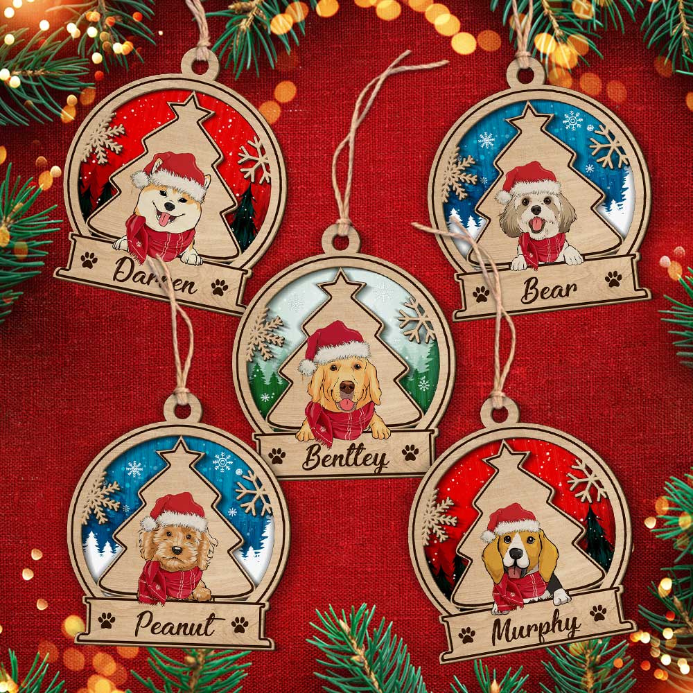 Custom Christmas Decor Home Birthday Gifts For Dog Lovers • Dog Snowball Ornament - Personalized 2-Layered Wood Ornament