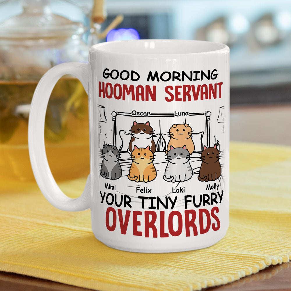 Custom Photo Mother's day Birthday Gifts For Cat Mom, Cat Lovers • Morning Hooman Servant - Personalized Coffee Mug