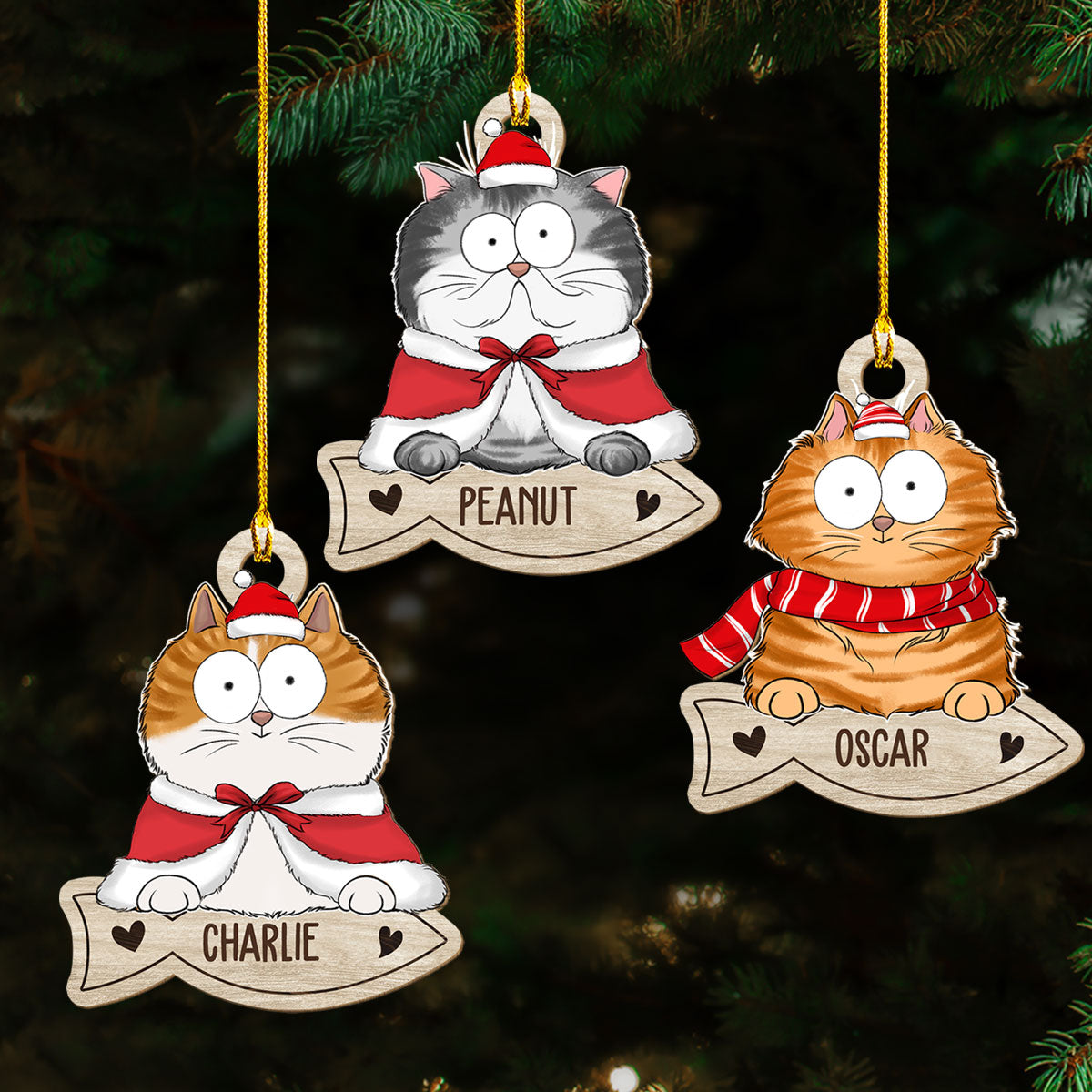 Cat And Snack - Personalized 1-layered Wood Ornament