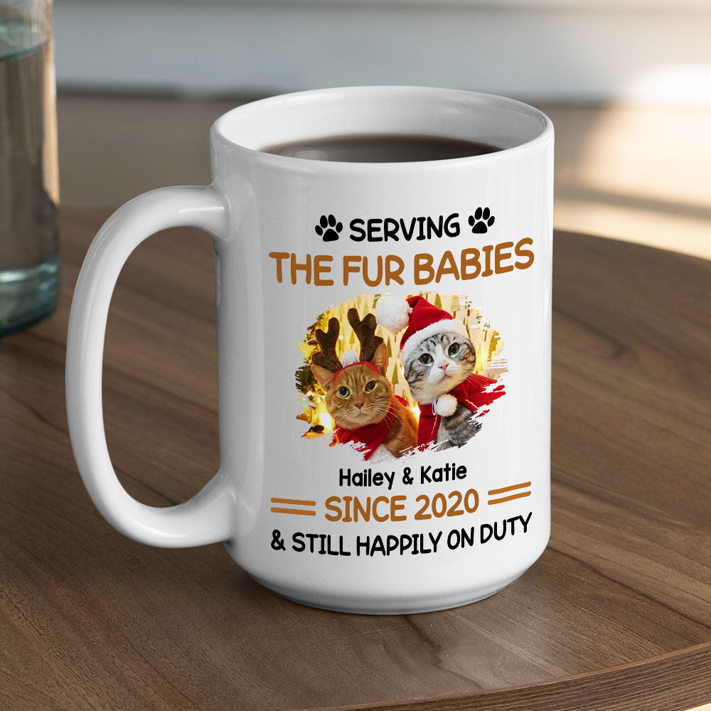 Custom Photo Mother's day Birthday Gifts For Cat Mom, Cat Lovers • Happily On Duty - Personalized Coffee Mug