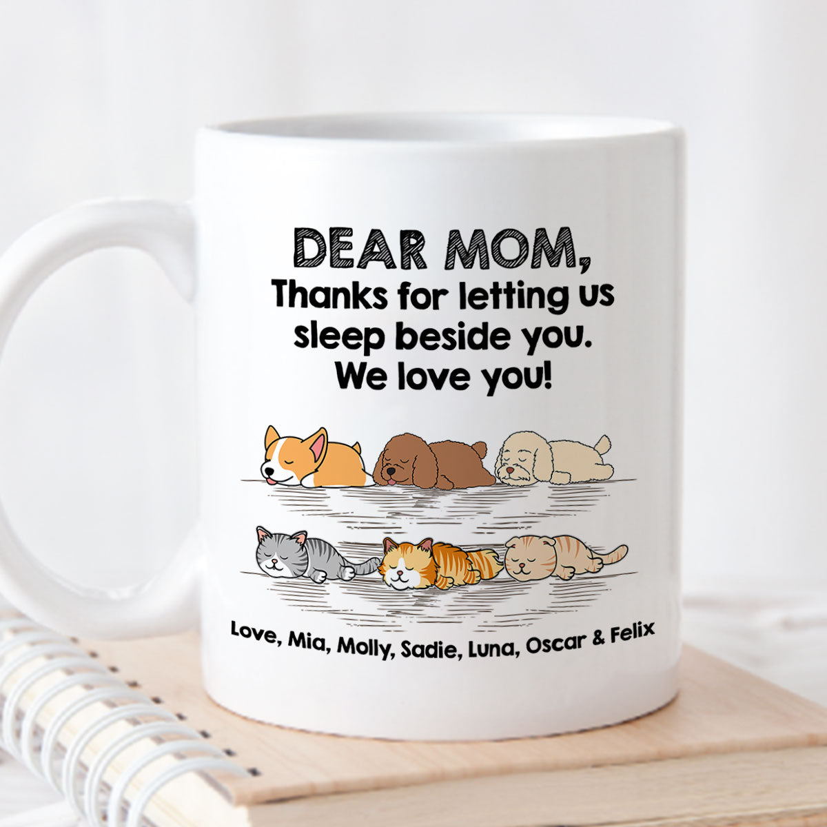 Custom Photo Mother's day Birthday Gifts For Cat Mom, Cat Lovers • Sleep Beside Pet 2 - Personalized Coffee Mug