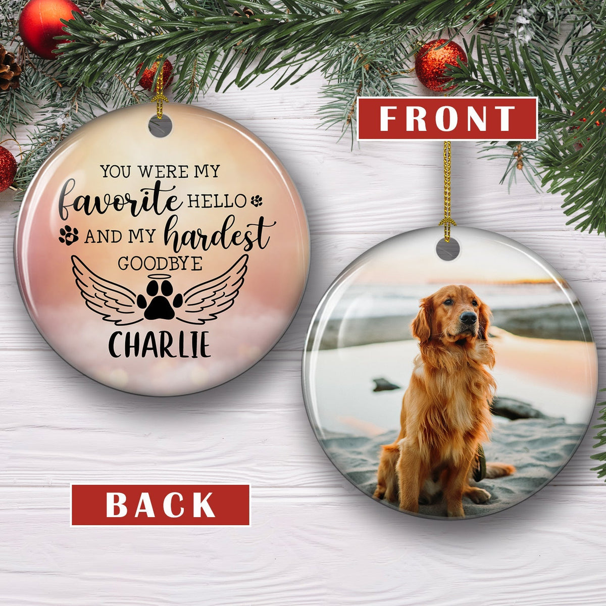 Custom Christmas Memorial Sympathy Gifts For Dogs, Cats • Once By My Side - Personalized Circle Ceramic Ornament
