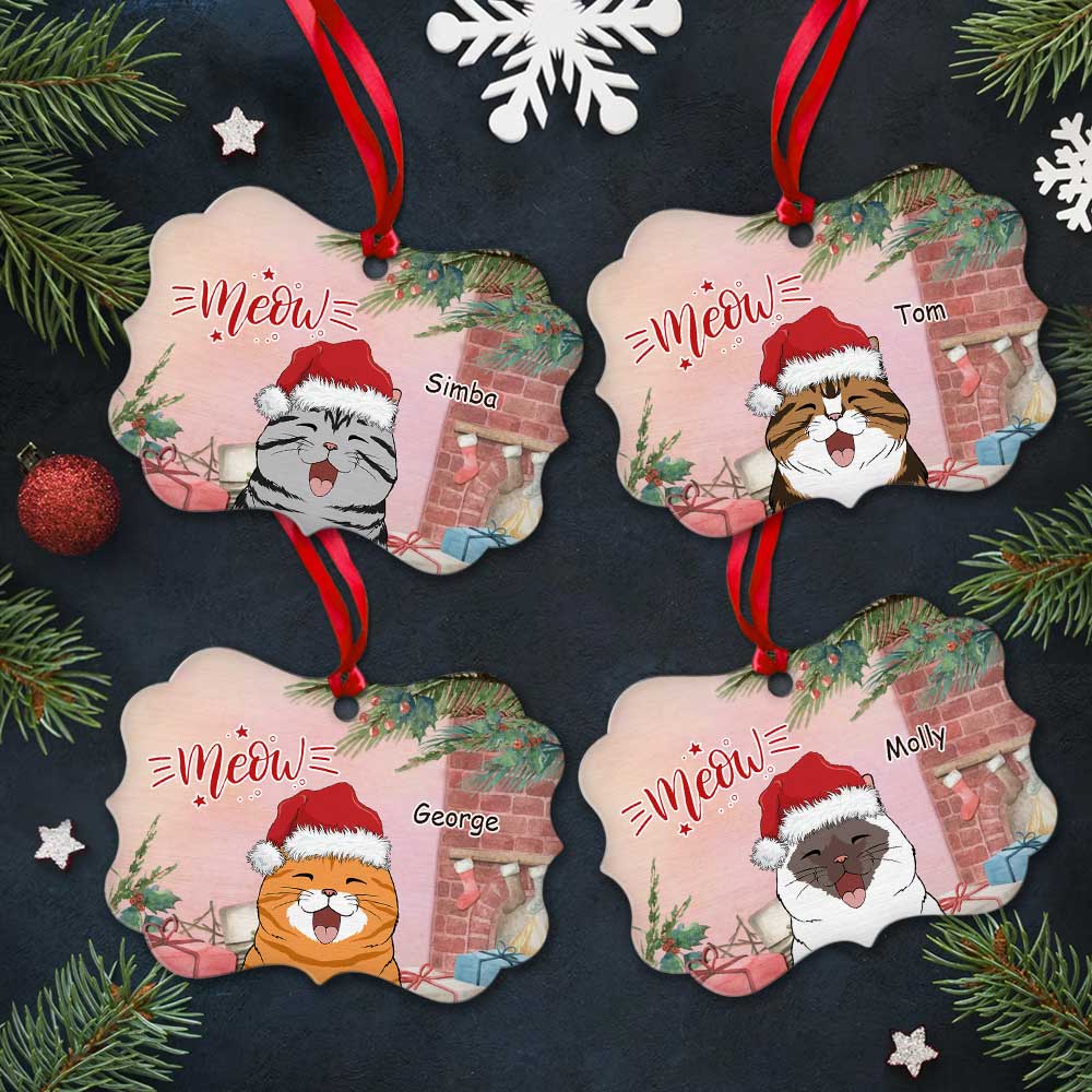 Custom Christmas Decor Home Birthday Gifts For Cat Lovers • Meow Christmas Cat - Personalized Aluminum Ornament