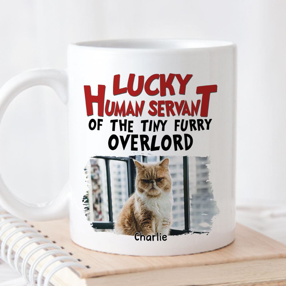 Custom Photo Mother's day Birthday Gifts For Cat Mom, Cat Lovers • Lucky Human Servant - Personalized Coffee Mug