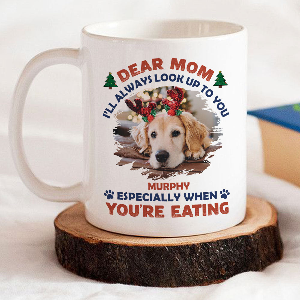 Custom Photo Mother's day Birthday Gifts For Cat Mom, Cat Lovers • Look Up When Eating - Personalized Coffee Mug