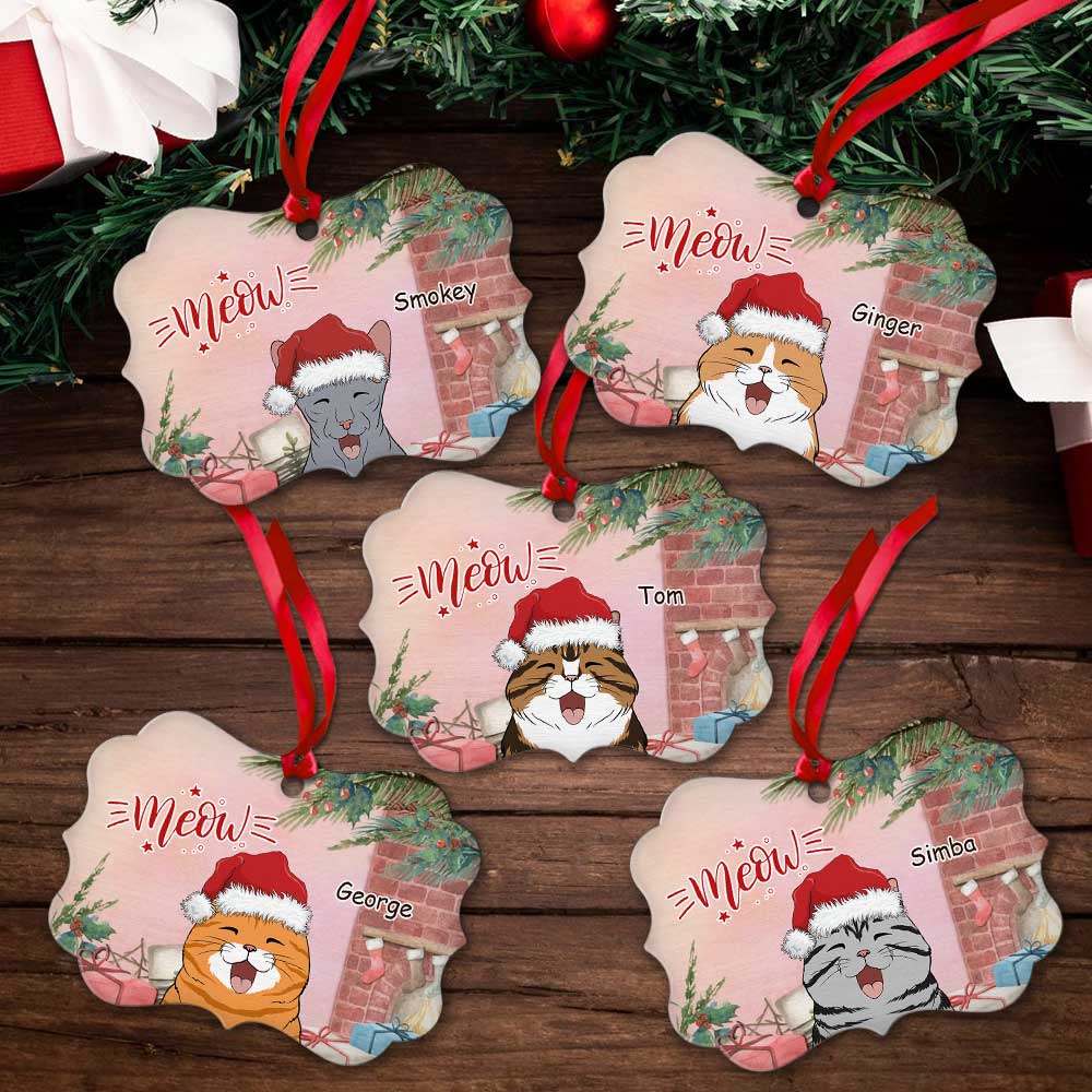 Custom Christmas Decor Home Birthday Gifts For Cat Lovers • Meow Christmas Cat - Personalized Aluminum Ornament