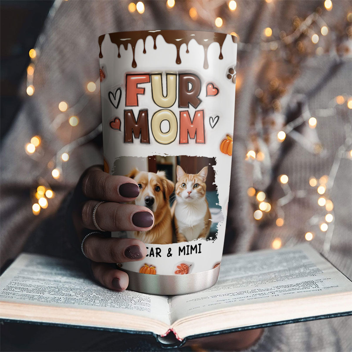 Custom Mother's day Birthday Gifts For Cat Mom, Cat Lovers • Mom Of Pets Fall Season Photo - Personalized 3D Inflated Effect Tumbler