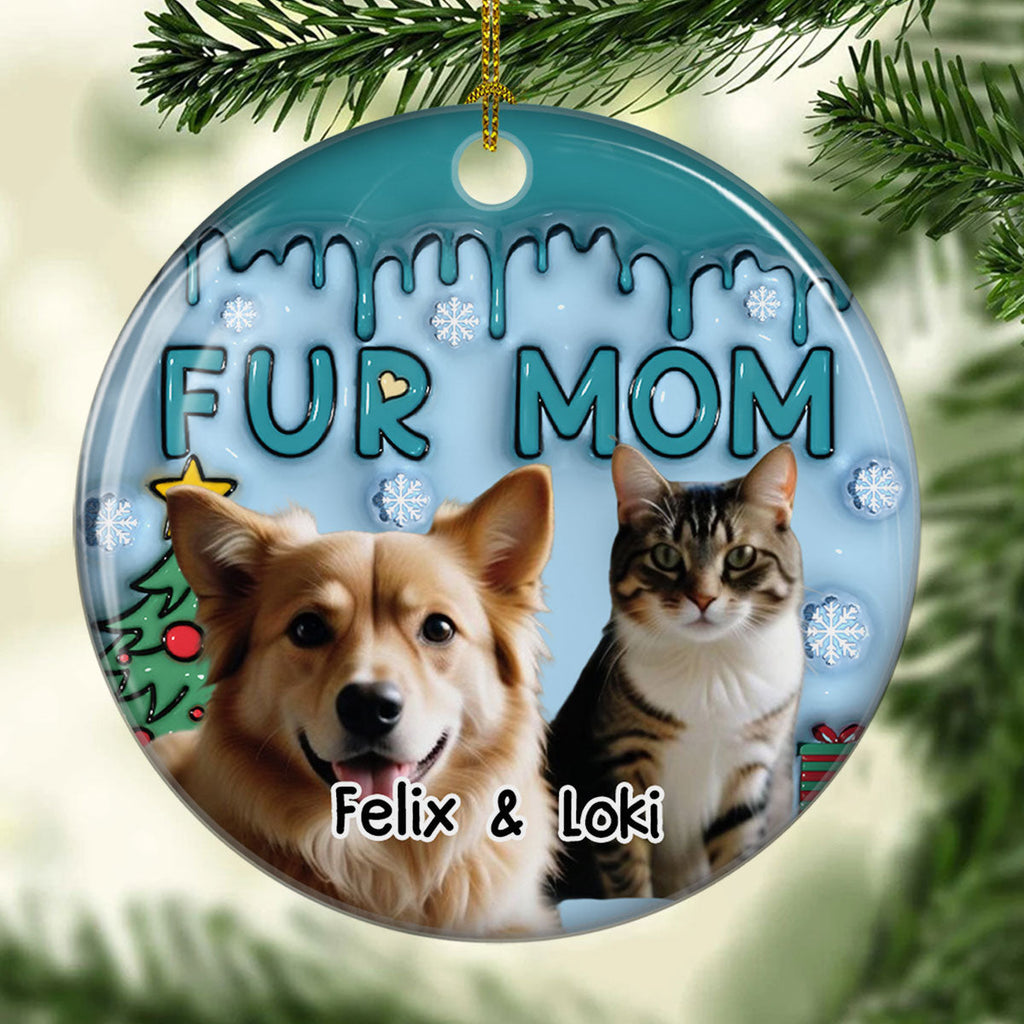 Upload Photo Lovely Fur Mom - Personalized 3D Inflated Effect Ceramic Ornament