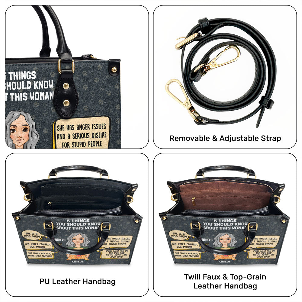 5 Things About Dog Mom - Personalized Leather Bag