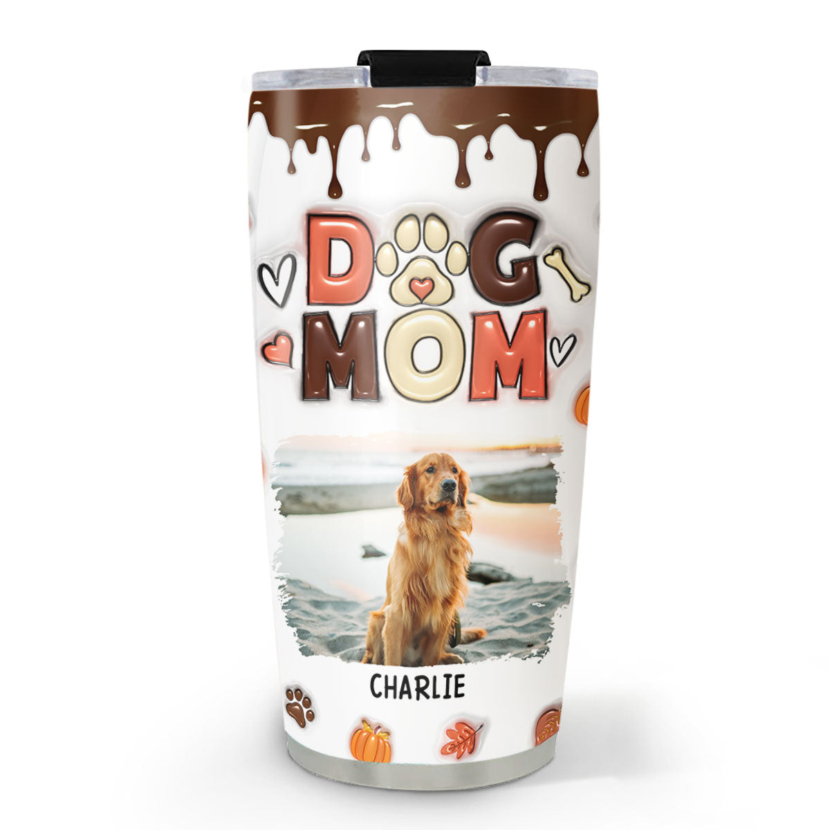 Custom Mother's day Birthday Gifts For Dog Mom, Dog Lovers • Mom Of Dogs Fall Season Photo - Personalized 3D Inflated Effect Tumbler