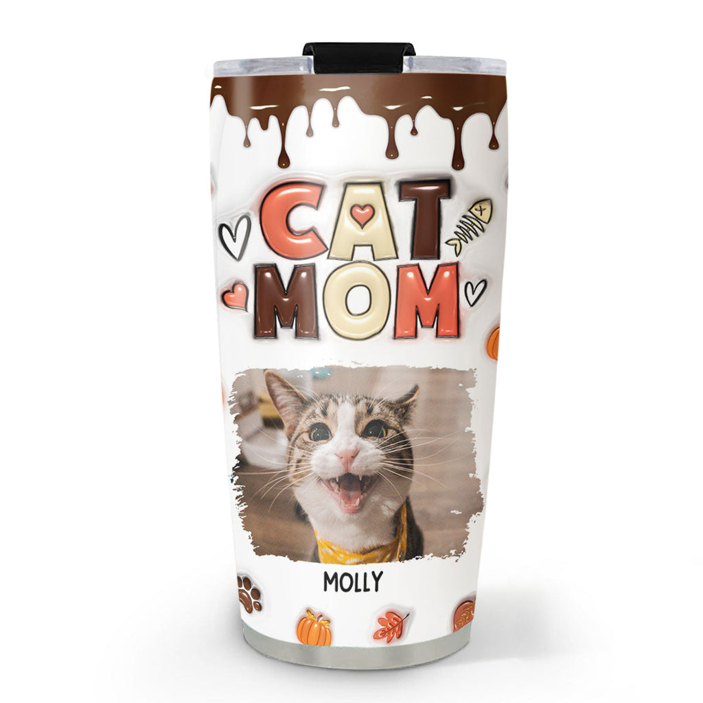 Custom Mother's day Birthday Gifts For Cat Mom, Cat Lovers • Mom Of Cats Fall Season Photo - Personalized 3D Inflated Effect Tumbler