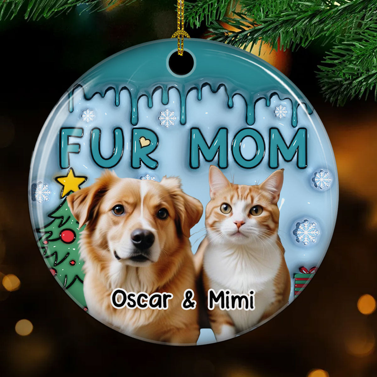 Upload Photo Lovely Fur Mom - Personalized 3D Inflated Effect Ceramic Ornament