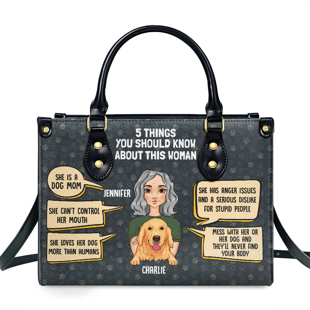 5 Things About Dog Mom - Personalized Leather Bag