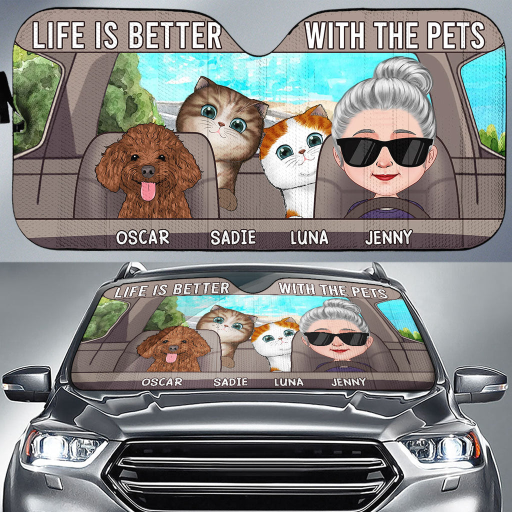 Custom Christmas Birthday Gifts Car Accessories for Pet Parents • Life Is Better With The Dogs - Personalized Car Sunshade