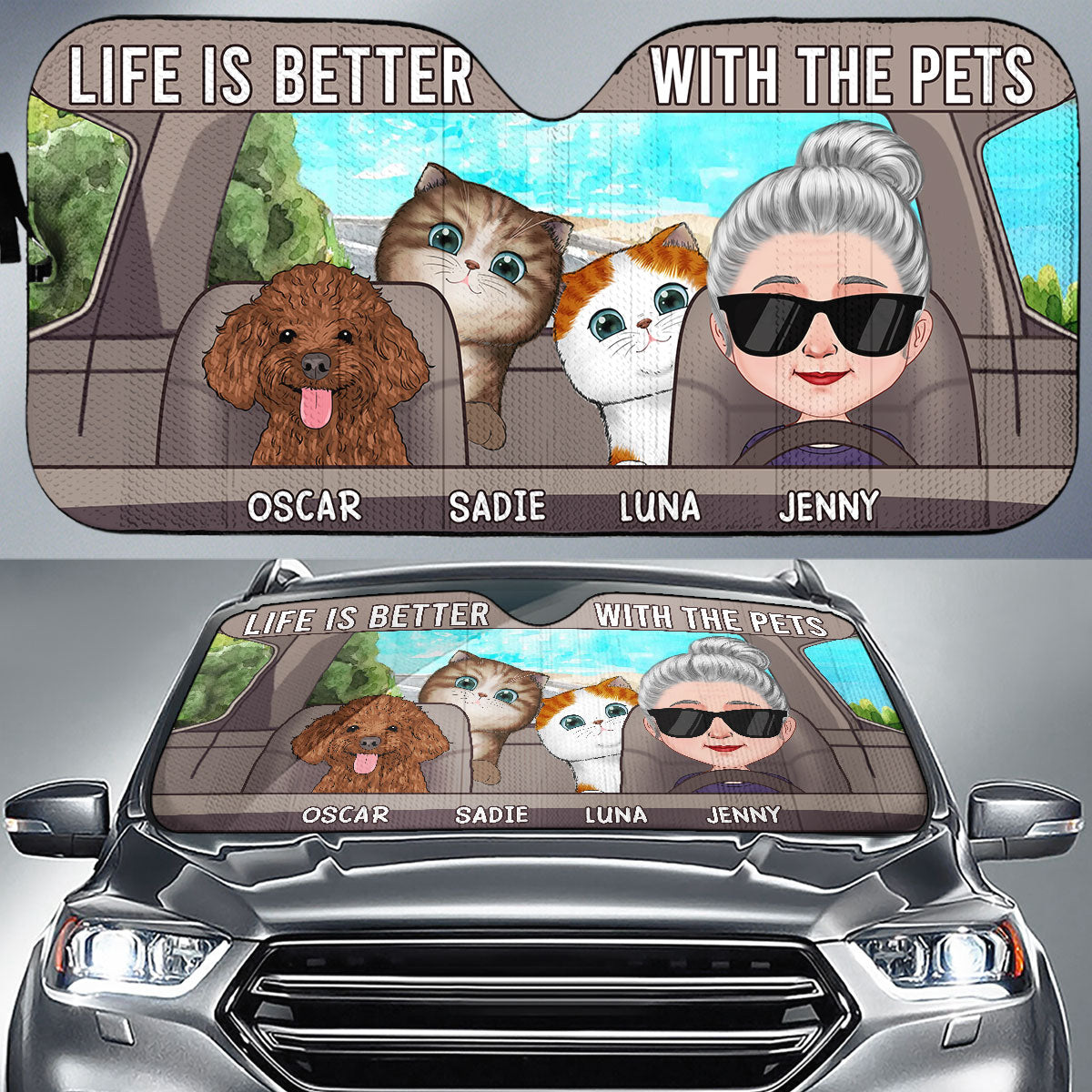 Custom Christmas Birthday Gifts Car Accessories for Pet Parents • Life Is Better With The Dogs - Personalized Car Sunshade