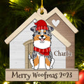 Dog With Happy House - Personalized 1-layered Wood Ornament