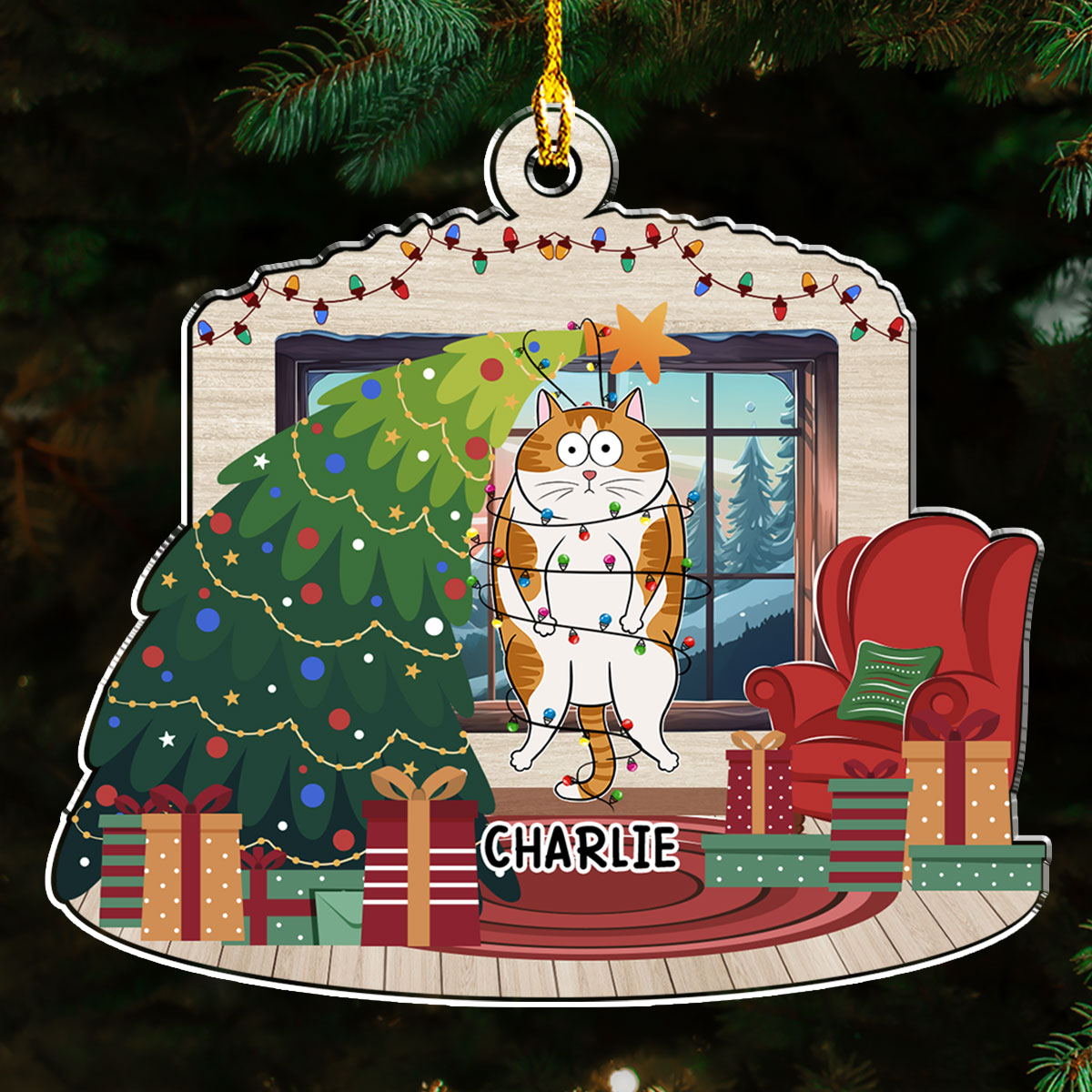 Christmas Tree Falling - Personalized Acrylic Ornament