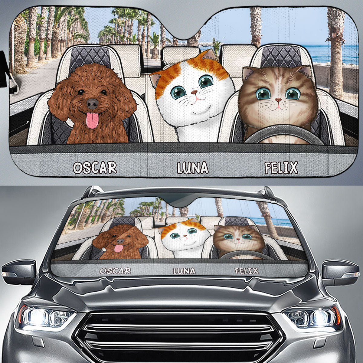 Custom Christmas Birthday Gifts Car Accessories for Pet Parents • Funny Dogs And Cats - Personalized Car Sunshade