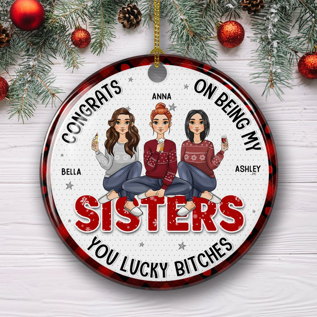 Congrats My Bestie - Personalized Circle Ceramic Christmas Ornament