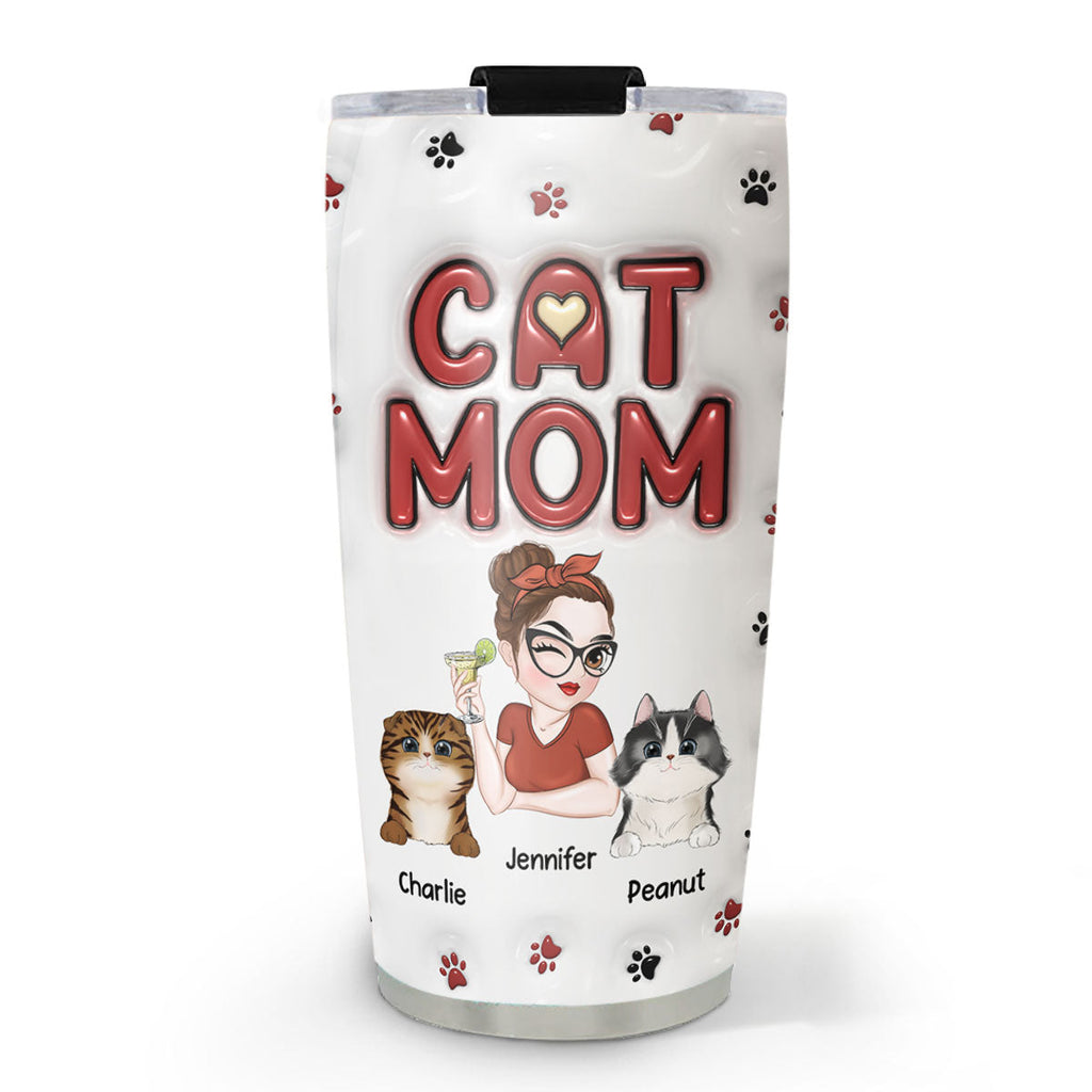Custom Mother's day Birthday Gifts For Pet Mom, Pet Lovers • Lovely Cat Mom - Personalized 3D Inflated Effect Tumbler