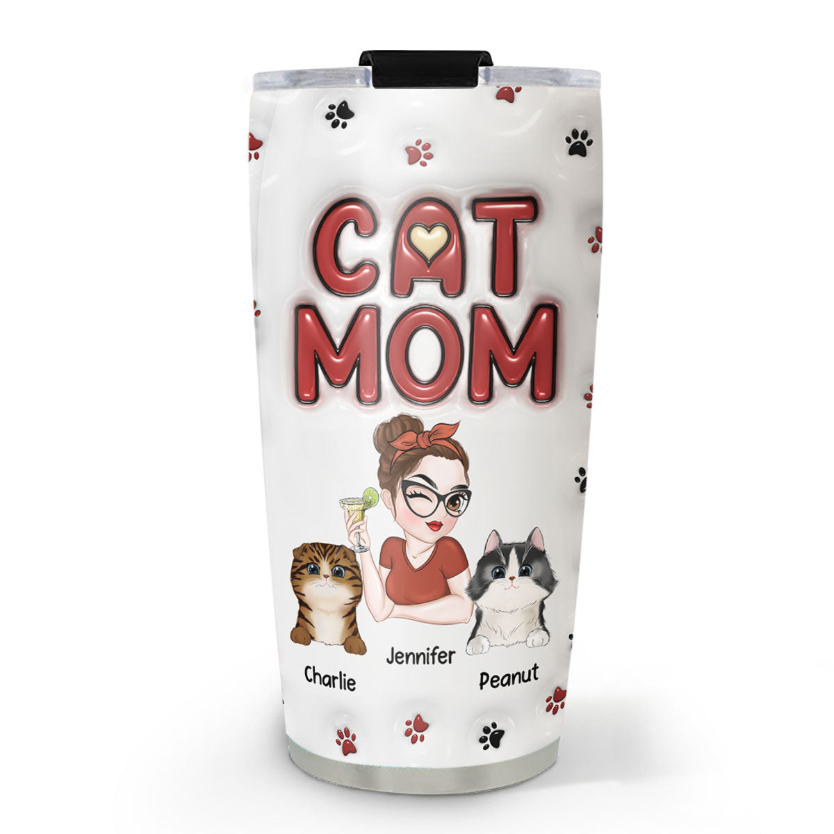 Custom Mother's day Birthday Gifts For Pet Mom, Pet Lovers • Lovely Cat Mom - Personalized 3D Inflated Effect Tumbler