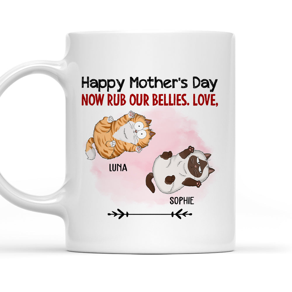 Custom Mother's day Birthday Gifts For Cat Mom, Cat Lovers • Now Rub My Belly - Personalized Coffee Mug