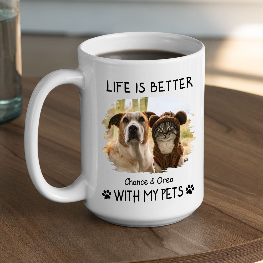 Custom Photo Mother's day Birthday Gifts For Cat Mom, Cat Lovers • Better With Pets Photo - Personalized Coffee Mug