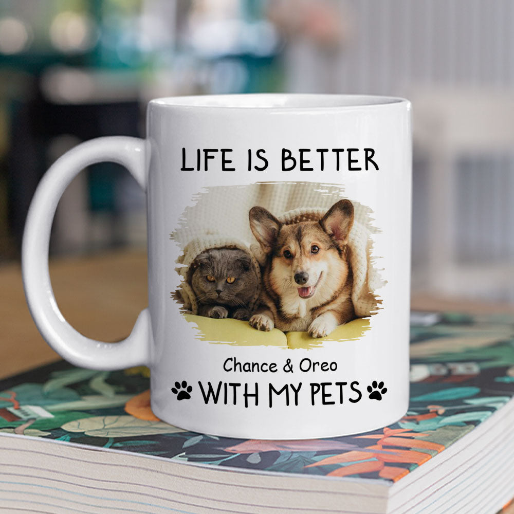 Custom Photo Mother's day Birthday Gifts For Cat Mom, Cat Lovers • Better With Pets Photo - Personalized Coffee Mug