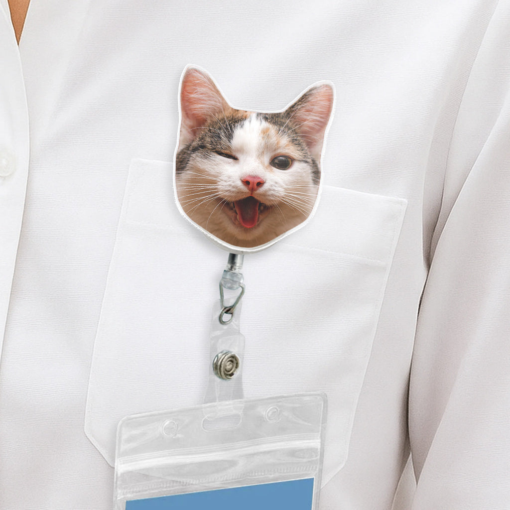 Custom Photo Funny Portrait ID Holder, Gifts For Pet Lovers, Coworker, Boss • Funny Meme - Personalized Acrylic Badge Reel