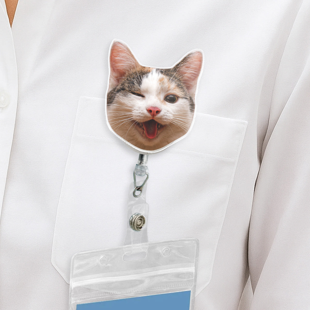 Custom Photo Funny Portrait ID Holder, Gifts For Pet Lovers, Coworker, Boss • Funny Meme - Personalized Acrylic Badge Reel