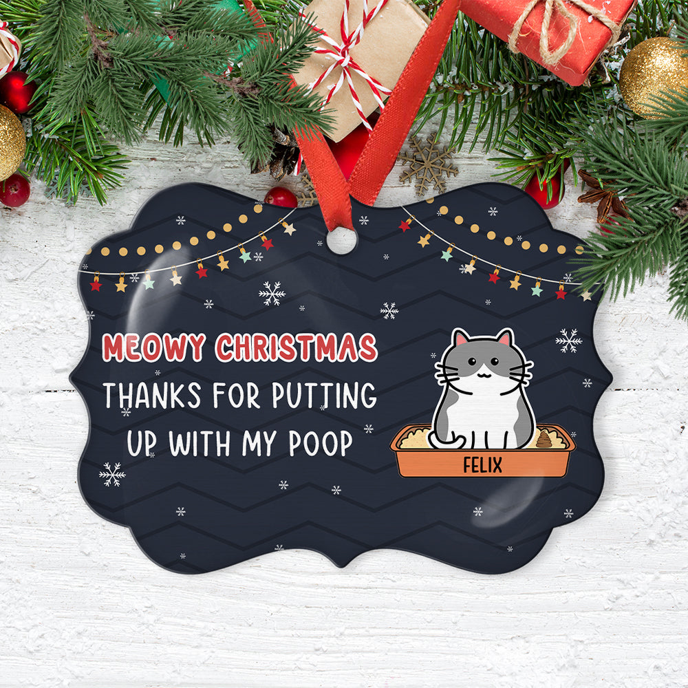 Custom Christmas Decor Home Birthday Gifts For Cat Lovers • Putting Up With Our Poop - Personalized Aluminum Ornament