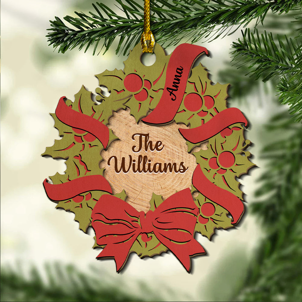 Family Wreath - Personalized 2-layered Wood Ornament
